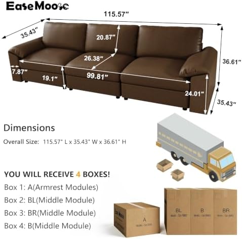 EASE MOOSE Modular Sectional Sofa, 3 Seat Sectional Couch, Deep Brown - Image 2
