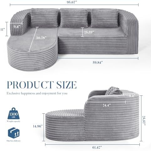Hobestluk Boneless Couch Modular Sectional Sofa L-Shape Lounge Cloud Couch - Image 2