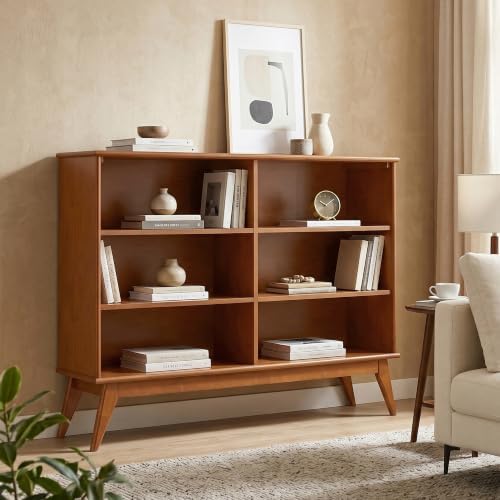 SIMPLIHOME Draper 64" Wide Solid Wood 6-Shelf Bookcase in Teak Brown - Image 2
