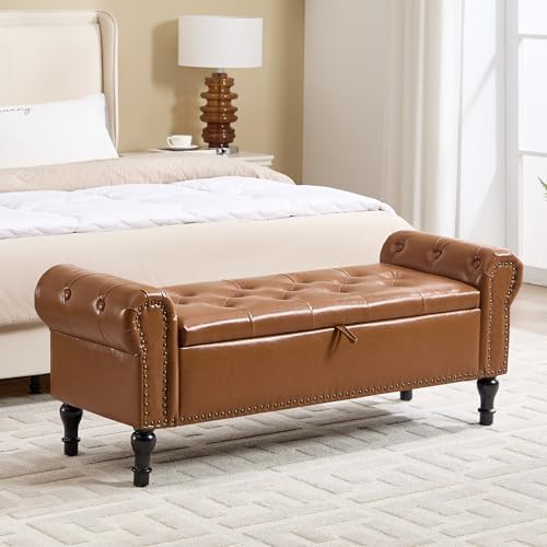 Storage Bench for Bedroom, Faux Leather Queen Size Benches by HOMYKA