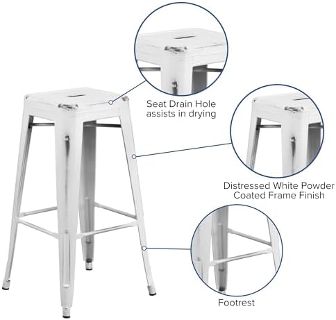 Flash Furniture 30 in Backless Metal Barstool, Distressed White - Image 5