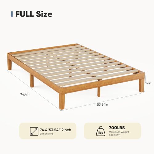 DUMOS Full Size Bed Frame, Solid Wooden 12IN Platform Bed Base - Image 2
