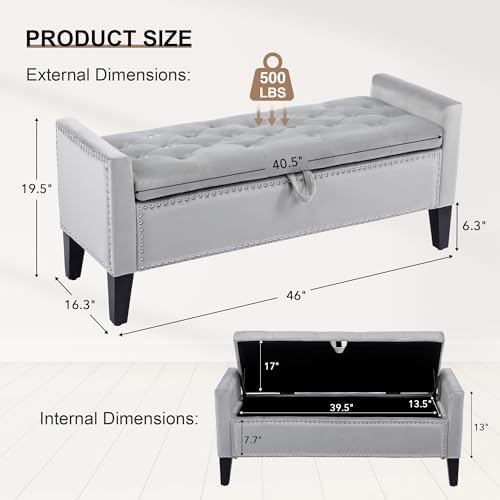Velvet Storage Ottoman Bench, Modern Storage Bench - Image 2
