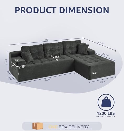 Hobestluk Boneless Couch Modular Sectional Sofa L-Shape Lounge Cloud Couch - Image 2