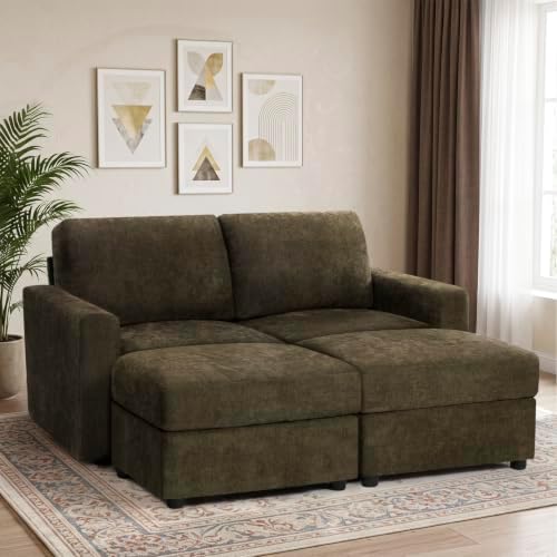 69” Chenille Loveseat Couch W/Two Movable Ottoman - Image 5