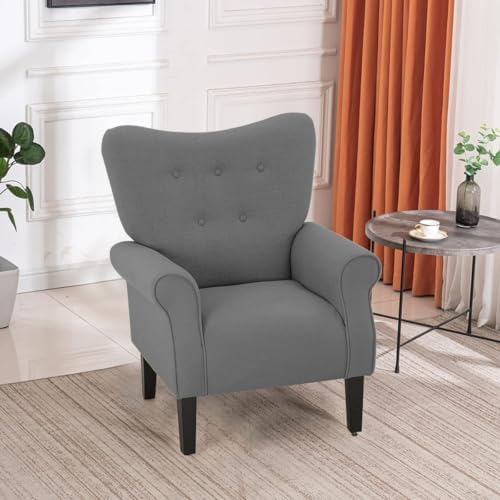 YOLENY Modern Accent Chair, High Back Armchair, Upholstered Fabric Button - Image 2