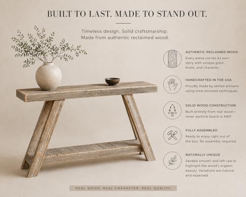 Aztec A-Frame Console; 46L x 10D x 28H Reclaimed Wood Table - Image 3