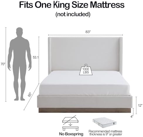 King Boucle Bed Frame with 53.1" Tall Headboard - Image 2
