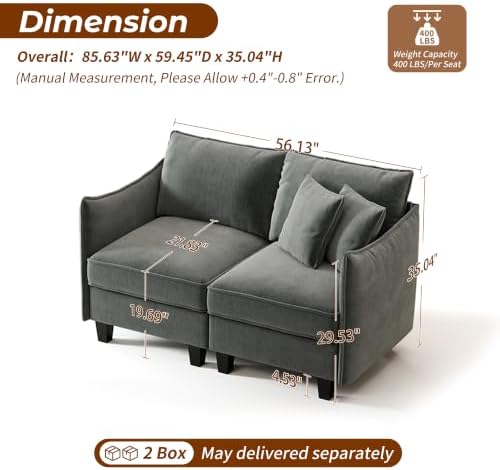 WorthFurni 56.13" Loveseat, Modular Sectional Sofa Couches - Image 2