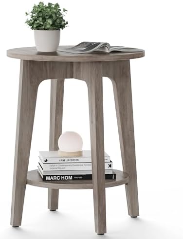VASAGLE Round Side Table with Lower Shelf, End Table by VASAGLEbySONGMICSHOME