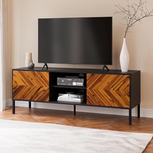 Bme Vivian TV Stand 59" with Herringbone Pattern Doors, Rustic Golden Brown by Bme