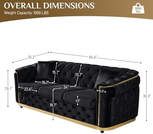 2-Piece 84.6" Velvet Sofa Set, Chesterfield Tufted - Image 2