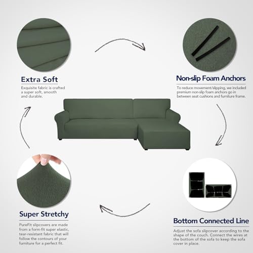 PureFit Stretch Sectional Couch Covers 2 pcs Non Slip L Shape Sofa Cover - Image 3