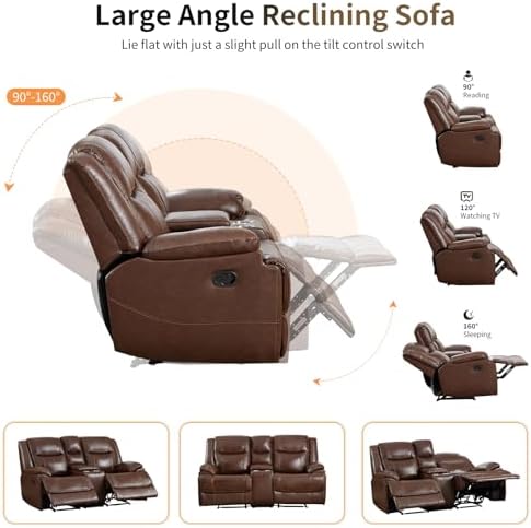 CANMOV Genuine Leather Manual Recliner Sofa Set - Image 3