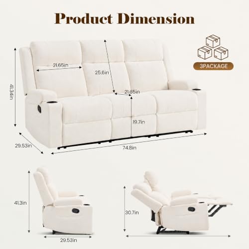 GUEAPY Reclining Sofa for Living Room, Flip-Down Center Backrest, 4 Cup Holders - Image 2