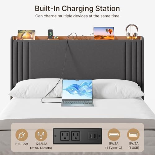 Gizoon Queen Bed Frame with Charging Station and LED Lights - Image 4