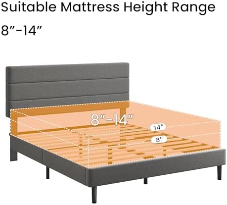 Queen Platform Bed Frame with Adjustable Linen Fabric Upholstered Headboard - Image 5
