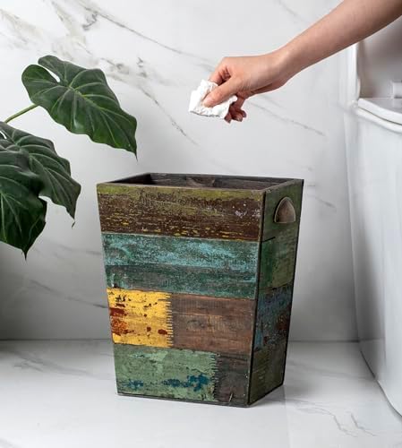 TIMRIS Small Wood Trash Can Wastebasket, Farmhouse Rectangular Garbage Can - Image 4