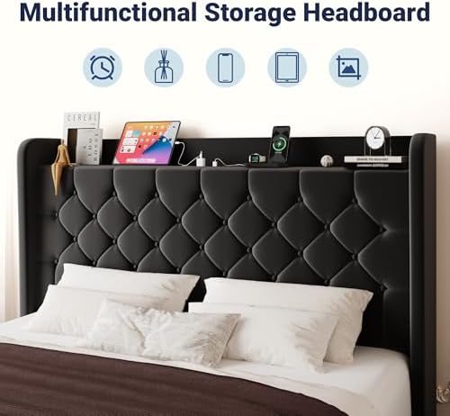 Allewie Full Size Bed Frame, Storage Headboard & Charging Station - Image 4