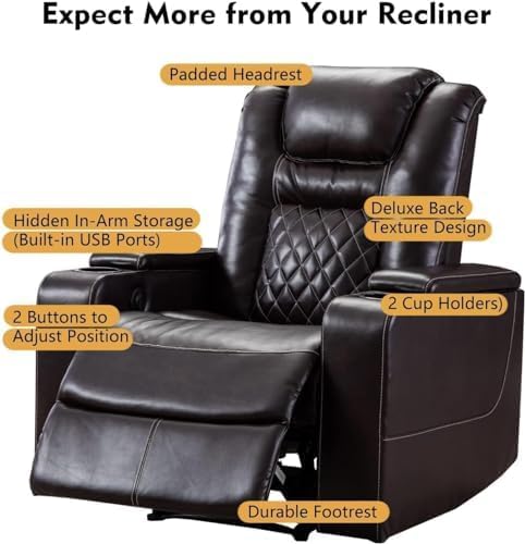 CANMOV Electric Power Recliner Chair Set of 3, Breathable Leather Home Theater - Image 4