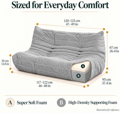 N&V Fireside Loveseat, Mid Century Armless Twin Size Floor Sofa, Soft Premium - Image 2