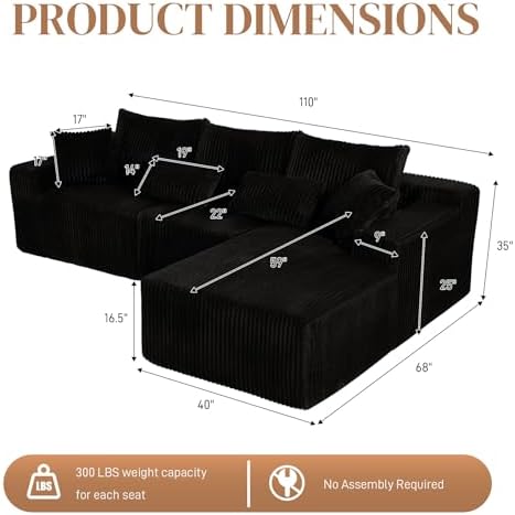 110" L Shaped Cloud Boneless Sectional Couches - Image 2