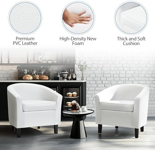 Yaheetech Accent Chairs, Faux Leather Barrel Armchairs White - Image 5