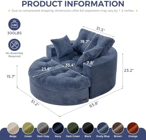 MAXYOYO Oversized Round Chaise Lounge Sofa, Boneless Chair - Image 2