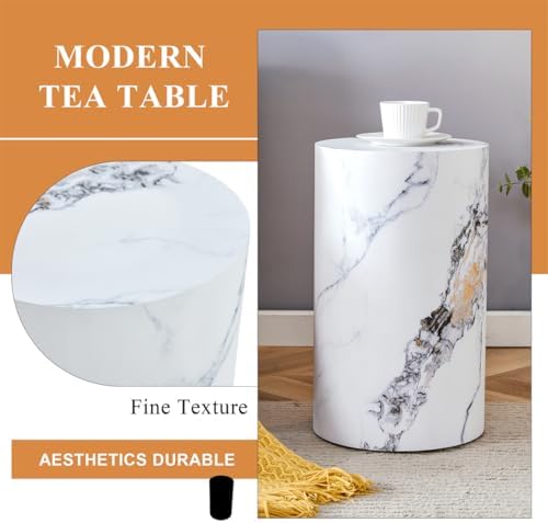 Round Side Table, End Table Living Room Tables, Faux Marble Sofa Couch Tables - Image 6