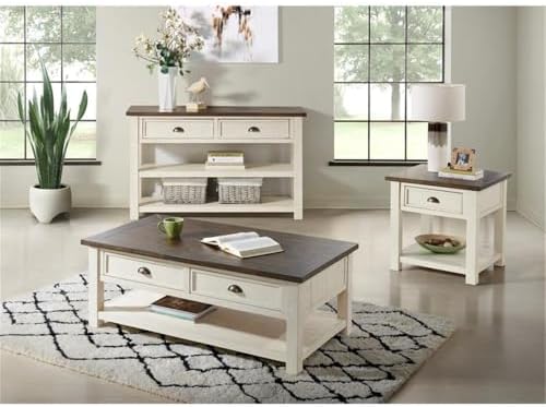 Martin Svensson Home Monterey Solid Wood End Table, Cream White and Brown - Image 2