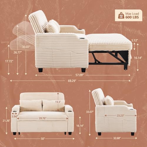 VINGLI Loveseat Sleeper Sofa Couch - Image 2