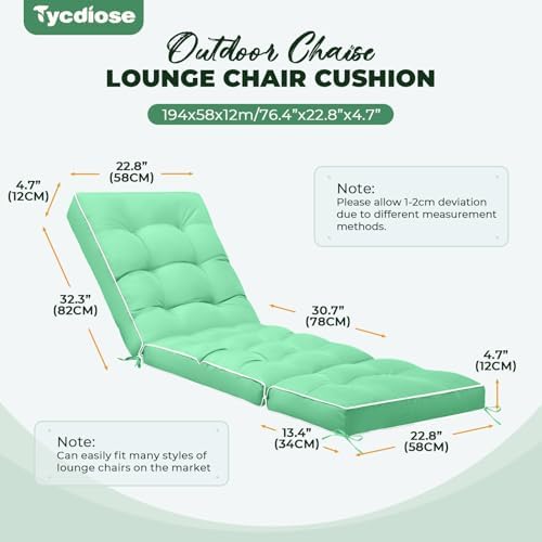 Outdoor Chaise Lounge Chair Cushion, Waterproof Non-Slip Patio Chaise Lounge - Image 2