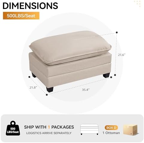 WUTUTUEE 35'' Modern Leather Cloud Sofa Ottoman, Rectangle Ottoman - Image 2