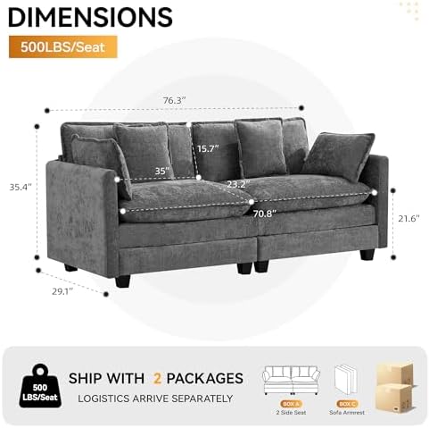 76'' Cloud Deep Seat Loveseat, Modular Sofa - Image 2