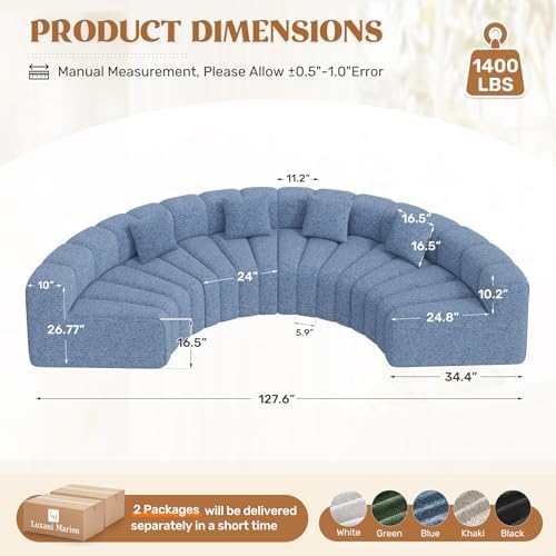 128" Oversized Curved Cloud Couch, Modern Compressed Modular Sectional Sofa - Image 2