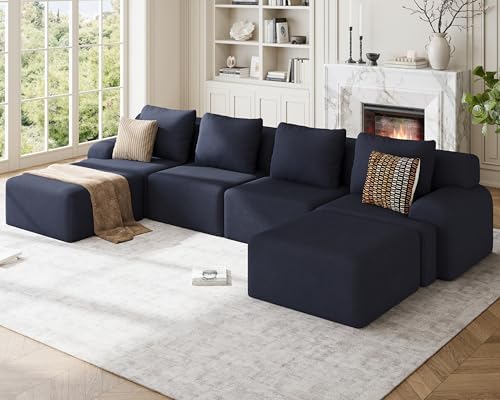 147" Boneless Couches for Living Room Oversized U-Shaped Blue-Grey by Kalafini