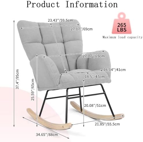 Teddy Upholstered Glider Rocking Chair, Comfy Accent Armchair - Image 2