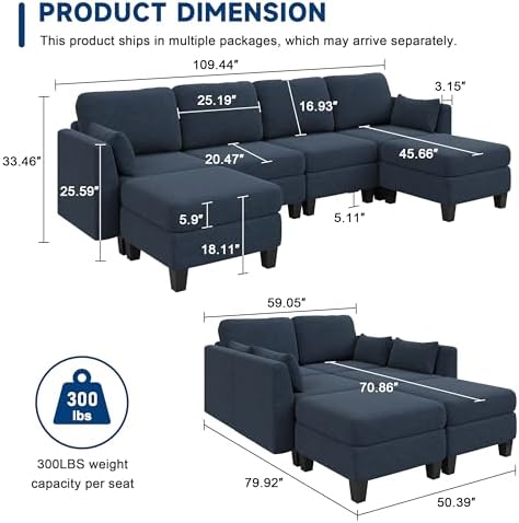 Mangodan Modular Sectional Sofa, 6 Seat Modular Sleeper Sofa Couch - Image 3