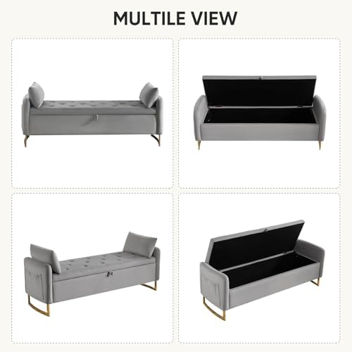 Storage Bench for Bedroom, 65 in End of Bed Storage Bench Light Grey - Image 6