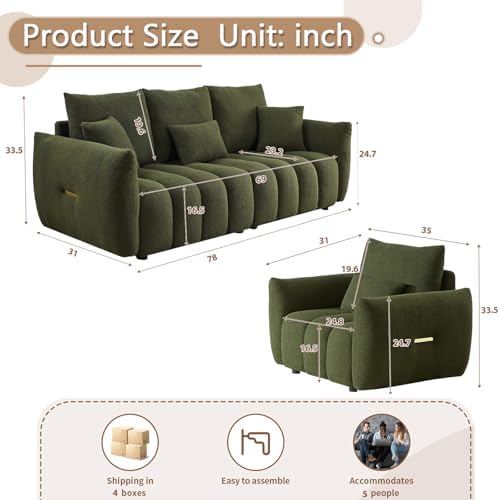 Antetek Set of 3 Teddy Fabric Sofa - Image 2