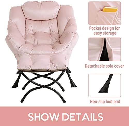 LITA Lazy Chair with Ottoman, Comfy Accent Reading Chair, Velvet Pink - Image 4
