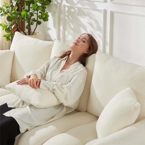 Antetek 78" Modern Sofa Couch, Comfy Deep Seat Teddy Fabric Cloud Sofa - Image 6