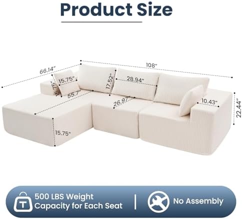DUMOS 108" L-Shaped Sectional Boneless Couch - Image 3