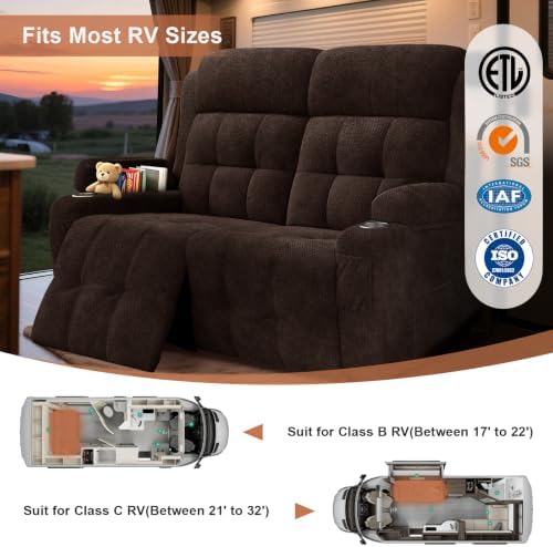 RV Loveseat Recliner Sofa, Wall Hugger Reclining RV Couch - Image 6