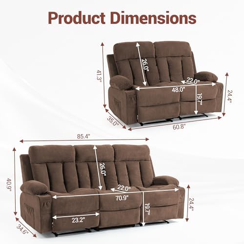 2 Piece Manual Recliner Sofa Set, Loveseat & Chair - Image 2