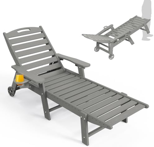 Ciokea Outdoor Chaise Lounge Chair, HDPE Patio Lounge Chair by CIOKEA