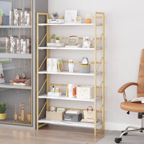 JSB 5 Tier No Assembly Folding Bookshelf, 30.7" Wide Foldable Storage Bookcase - Image 5