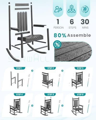 SERWALL Rocking Chair Outdoor, Comfortable Rocker - Image 6