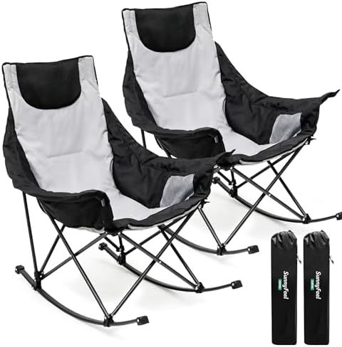 SUNNYFEEL Oversized Folding Rocking Camping Chair 2 Pack, 500lbs Grey by SunnyFeelCamping