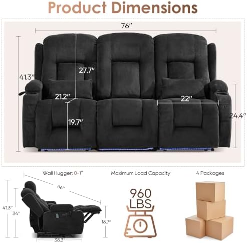 TUNYI Wall Hugger Loveseat Recliner Sofa - Image 2